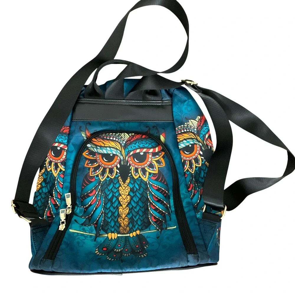 Artsy Owl Backpack Multicolor Adjustable Straps Fashion Travel Bag‎